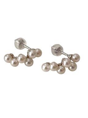 MIKIMOTO K18 WG 12PCS akoya pearls earrings stud with blue mikimoto case